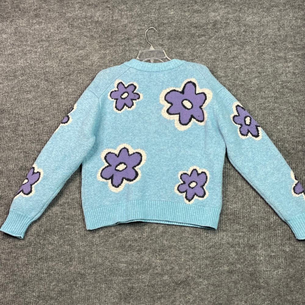 American Eagle Sweater Womens Small Blue Purple Floral Crewneck Pullover Knit - Picture 2 of 9